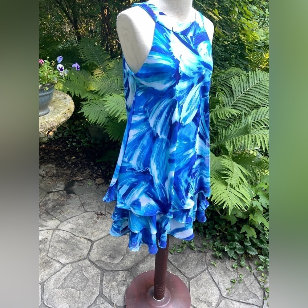 Studio One NY A-Line Dress Floats On Air Blue Tiered Sleeveless Dress Size 16